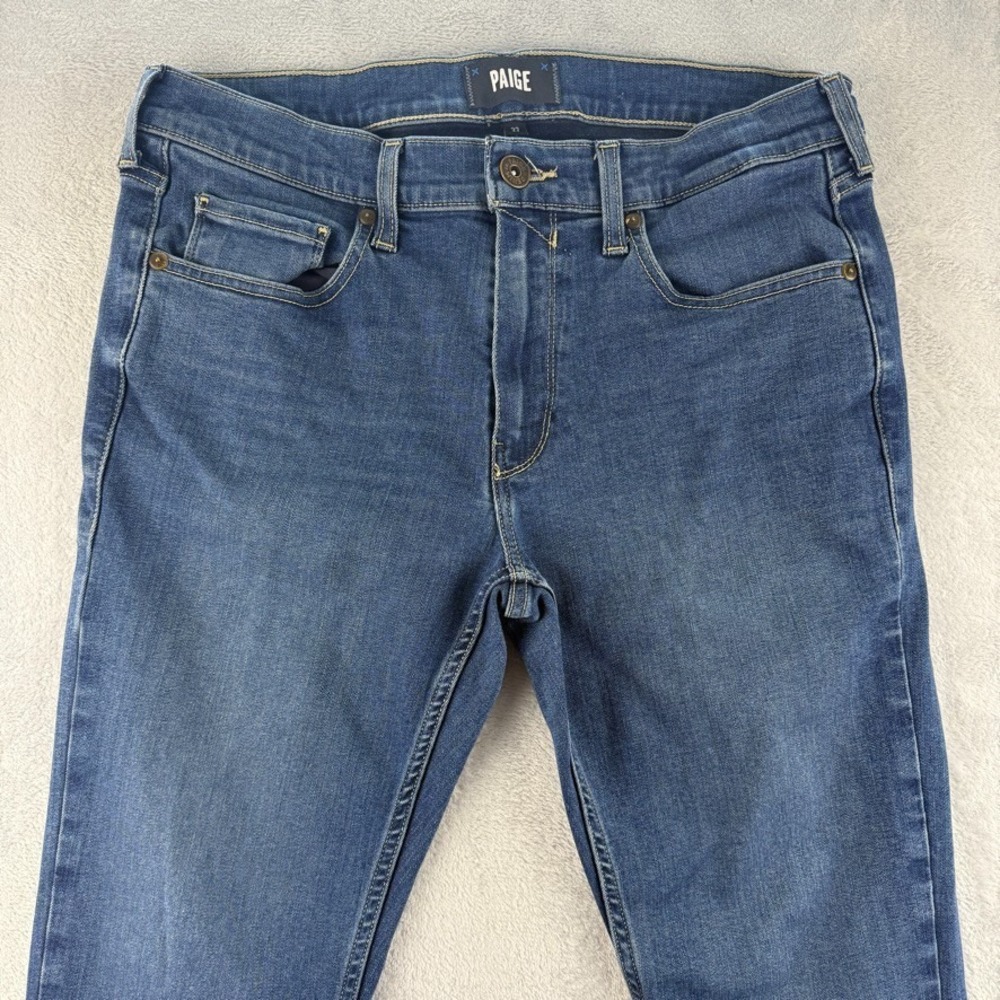 Paige Jeans Mens 33x32 Blue Lennox Skinny Stretch Dark Wash Comfort Denim